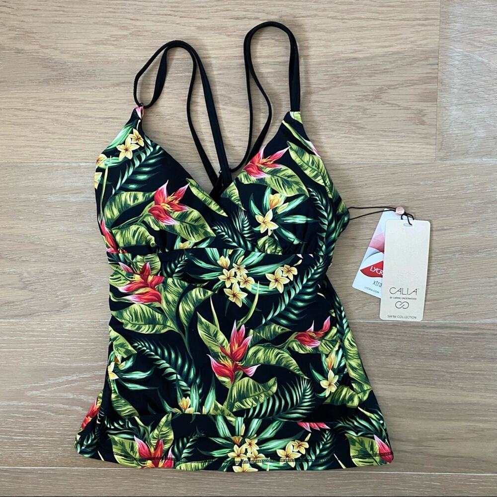 CALIA by Carrie Underwood Women's Strappy Ruched Tankini Top XS NEW